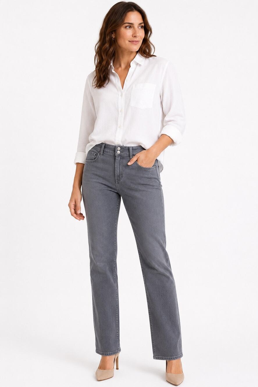 NYDJ Marilyn Straight Leg Jeans Gray Lift Tuck Stretch Denim Size 16 Women’s